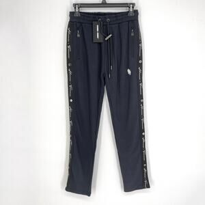 Homme + Femme NEW Signature Track Pants Sz XS Black Logo Stripe Zip Pockets